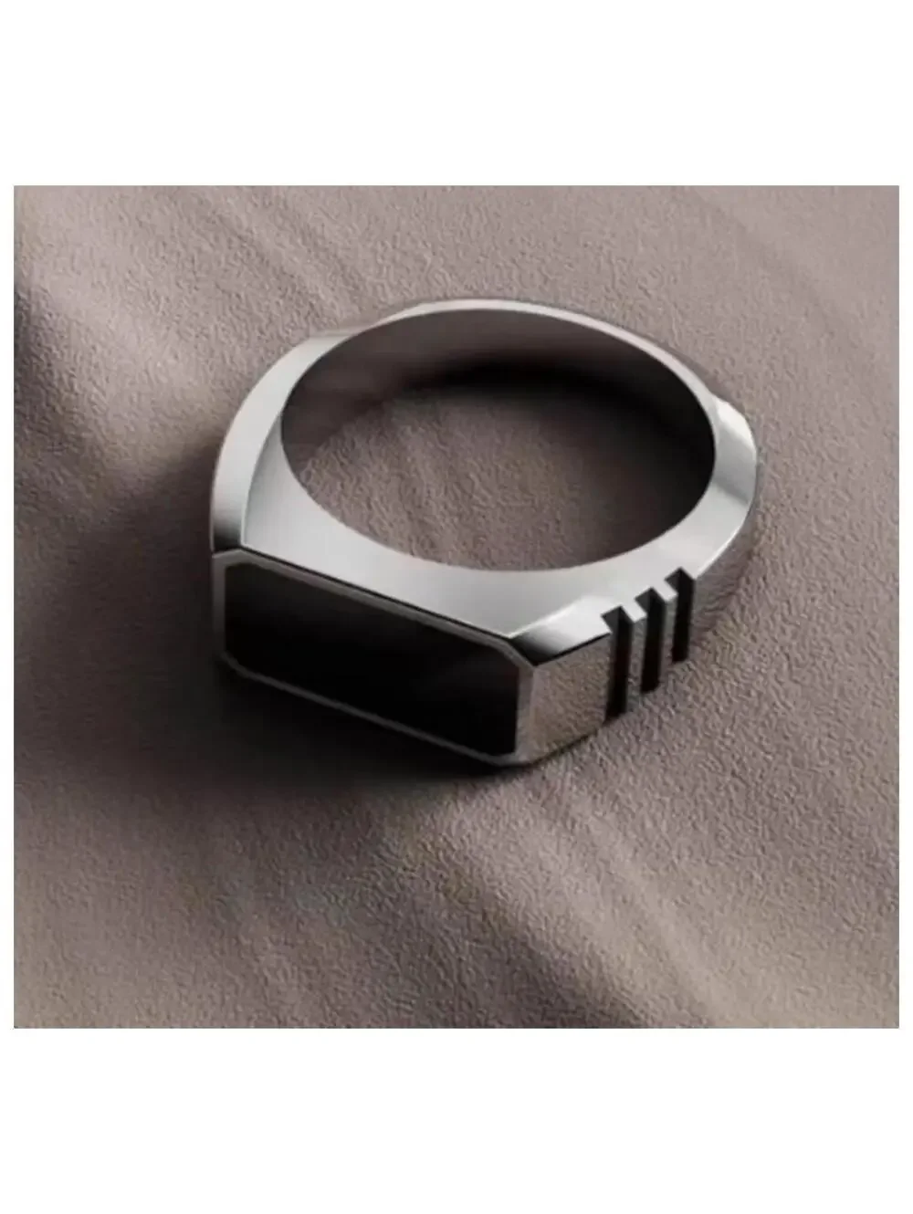 Black rectangular enamal - Ring - Silver - Size 10